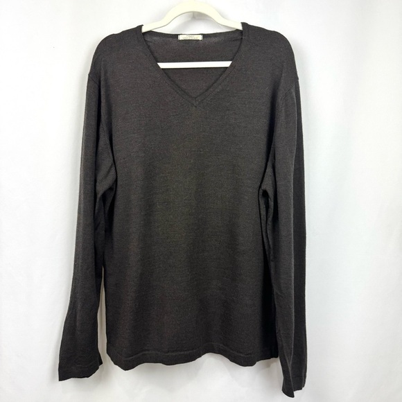 MARKS & SPENCER Sweater Mens L St Michael V-Neck 100% Merino Wool Pullover Brown - Picture 1 of 11
